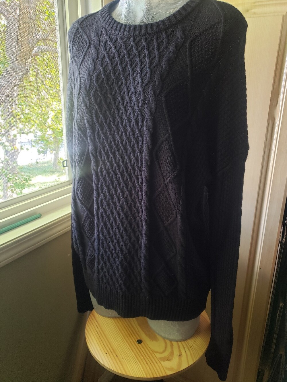 Kersh Women's Merino Wool Cotton Blend Cable-Knit Crewneck Sweater